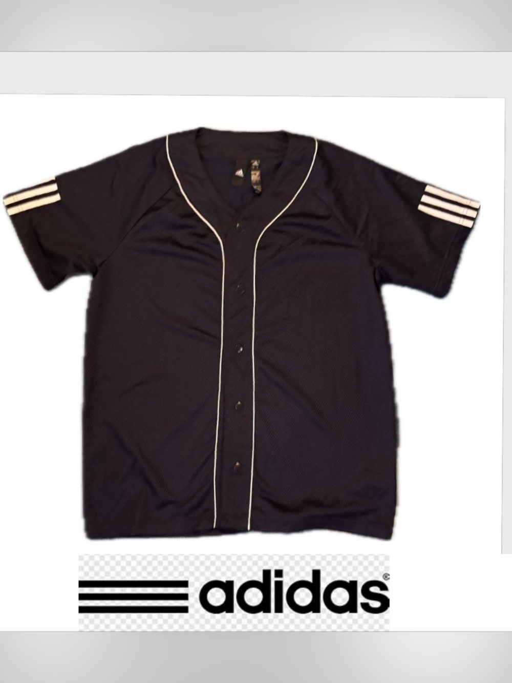 Adidas Black Baseball-Style Snap Jersey with White Piping